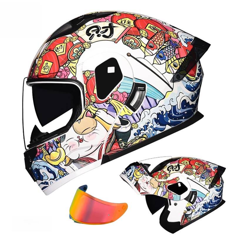 Klapphelm Mit Sonnenblende Modulare Helm Motorrad Helm Integralhelm ECE 2205 Zertifiziert Jethelm Mit Sonnenblende Klapphelm Für Frauen Und Männer C,L(59-60CM) von GAOZITAIGZ