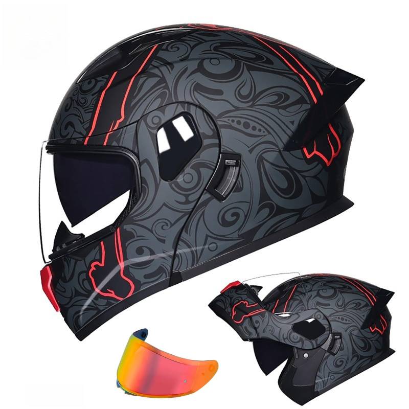 Klapphelm Mit Sonnenblende Modulare Helm Motorrad Helm Integralhelm ECE 2205 Zertifiziert Jethelm Mit Sonnenblende Klapphelm Für Frauen Und Männer K,XXL(61-62CM) von GAOZITAIGZ
