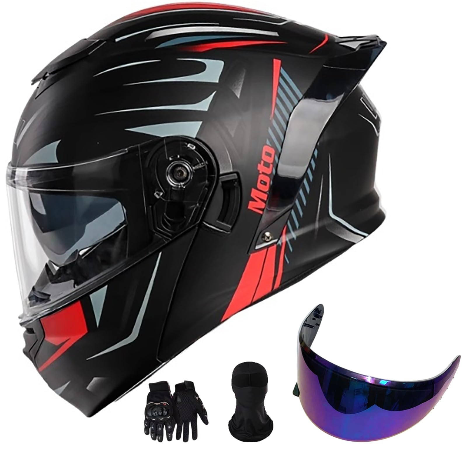 Klapphelm Mit Sonnenblende Motorrad Helm Modulare Helm Integralhelm Mit Aerodynamischem Spoiler Hochfeste Schale Atmungsaktiv Und Beque ECE Zertifiziert A,L(57-59CM) von GAOZITAIGZ