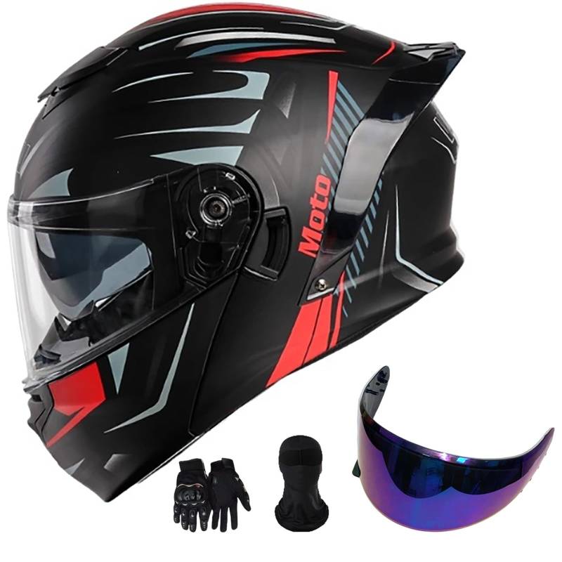 Klapphelm Mit Sonnenblende Motorrad Helm Modulare Helm Integralhelm Mit Aerodynamischem Spoiler Hochfeste Schale Atmungsaktiv Und Beque ECE Zertifiziert A,L(57-59CM) von GAOZITAIGZ
