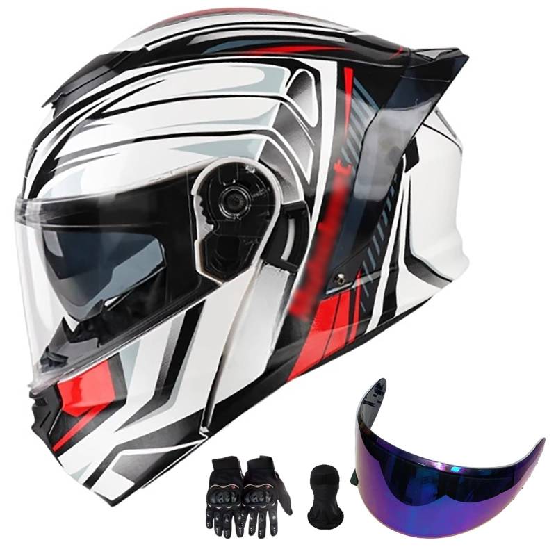 Klapphelm Mit Sonnenblende Motorrad Helm Modulare Helm Integralhelm Mit Aerodynamischem Spoiler Hochfeste Schale Atmungsaktiv Und Beque ECE Zertifiziert B,M(55-56CM) von GAOZITAIGZ