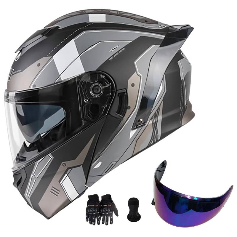 Klapphelm Mit Sonnenblende Motorrad Helm Modulare Helm Integralhelm Mit Aerodynamischem Spoiler Hochfeste Schale Atmungsaktiv Und Beque ECE Zertifiziert C,L(57-59CM) von GAOZITAIGZ