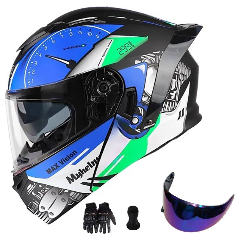 Klapphelm Mit Sonnenblende Motorrad Helm Modulare Helm Integralhelm Mit Aerodynamischem Spoiler Hochfeste Schale Atmungsaktiv Und Beque ECE Zertifiziert D,XXL(62-63CM) von GAOZITAIGZ