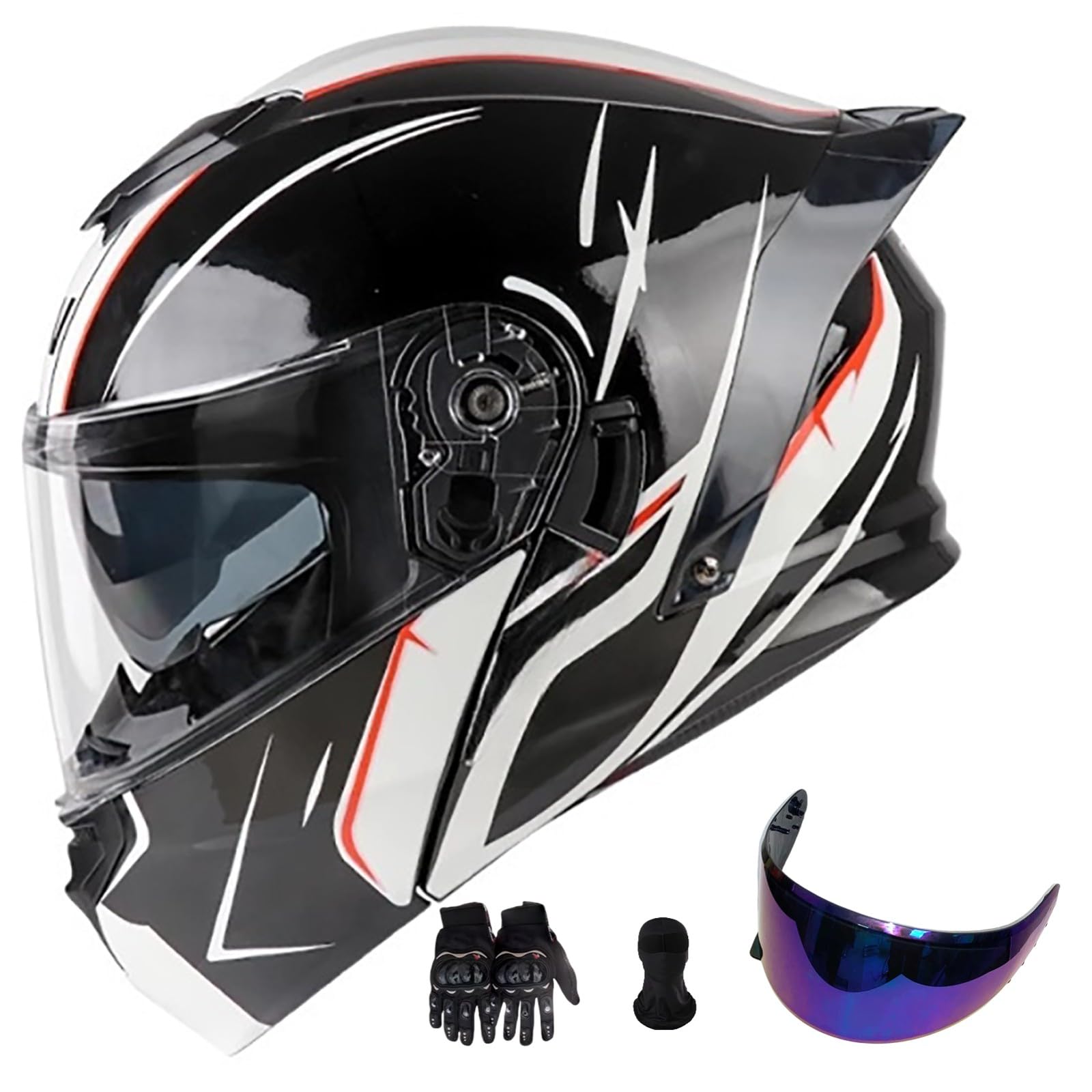 Klapphelm Mit Sonnenblende Motorrad Helm Modulare Helm Integralhelm Mit Aerodynamischem Spoiler Hochfeste Schale Atmungsaktiv Und Beque ECE Zertifiziert E,L(57-59CM) von GAOZITAIGZ