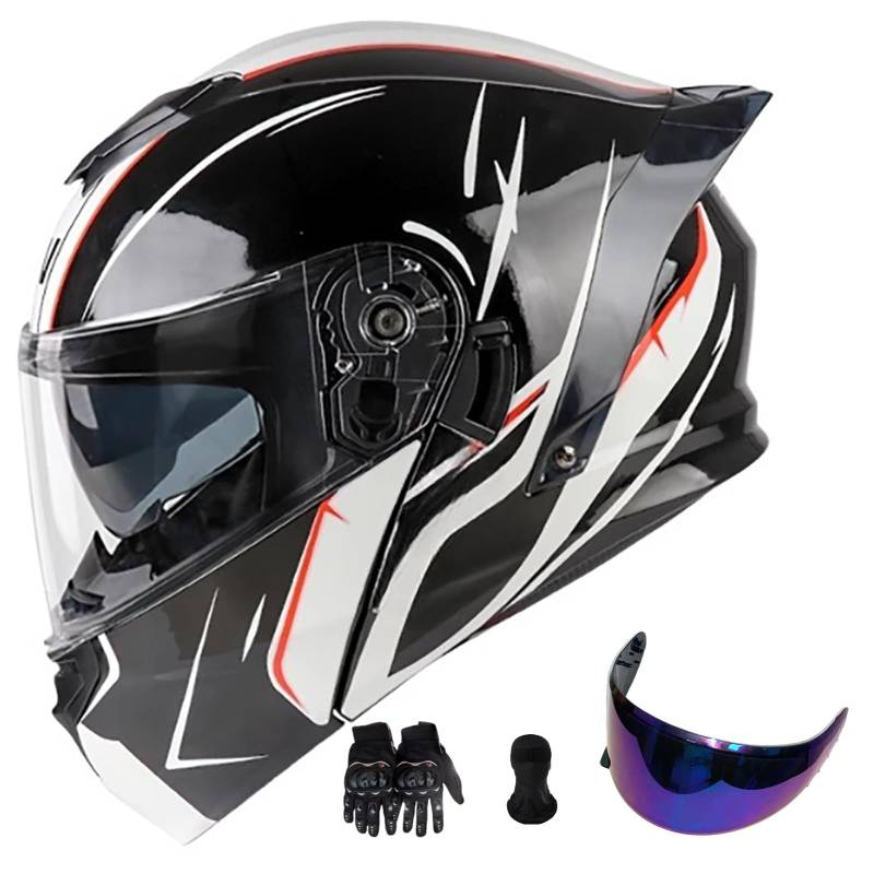 Klapphelm Mit Sonnenblende Motorrad Helm Modulare Helm Integralhelm Mit Aerodynamischem Spoiler Hochfeste Schale Atmungsaktiv Und Beque ECE Zertifiziert E,XL(60-61CM) von GAOZITAIGZ