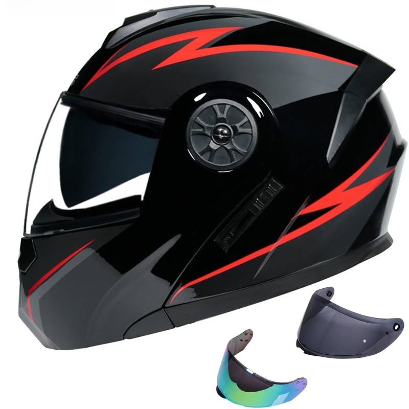 Klapphelm Motorradhelm ECE Zertifiziert, Motorradhelm Klappbar, Integralhelm Mit Sonnenblende, Motorrad Helm, Klapphelm Für Erwachsene Frauen Und Männer D,L(59-60CM) von GAOZITAIGZ
