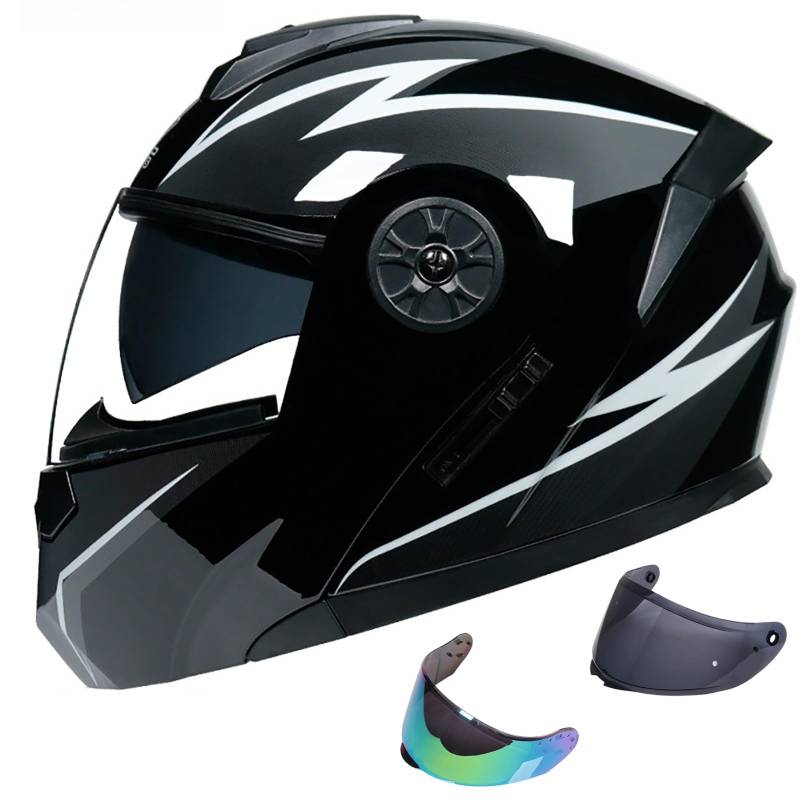 Klapphelm Motorradhelm ECE Zertifiziert, Motorradhelm Klappbar, Integralhelm Mit Sonnenblende, Motorrad Helm, Klapphelm Für Erwachsene Frauen Und Männer E,L(59-60CM) von GAOZITAIGZ