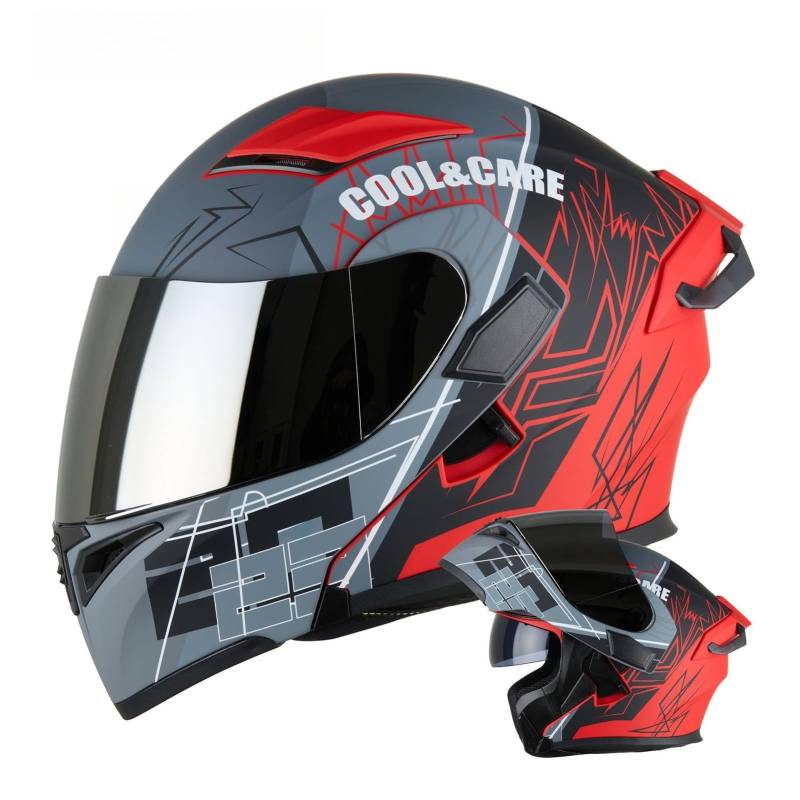 Modularer Helm, ECE/DOT-Geprüfter Integralhelm Für Motorradfahrer Zum Pendeln Und Touren Regenfestes Und Belüftetes Design Unisex J,XXL(63-64CM) von GAOZITAIGZ
