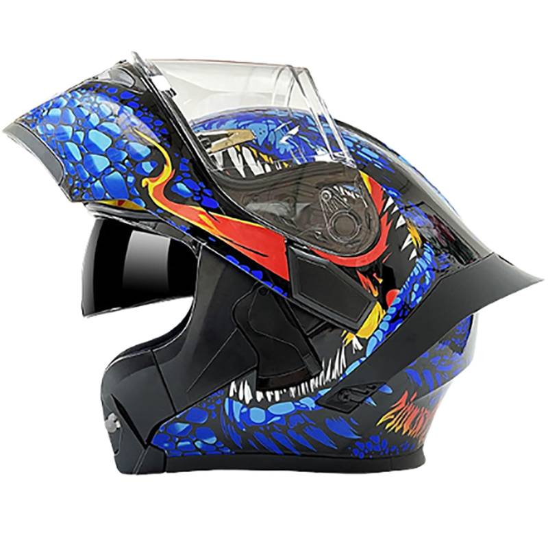 Modularer Motorradhelm Integralhelm Klapphelm Doppelvisier Mopedhelm Mit Cartoon-Muster Ganzjahreshelm Für Erwachsene Männer Und Frauen I,L(59-60CM) von GAOZITAIGZ