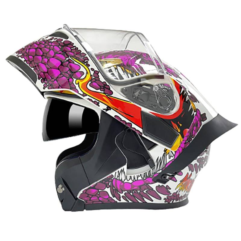 Modularer Motorradhelm Integralhelm Klapphelm Doppelvisier Mopedhelm Mit Cartoon-Muster Ganzjahreshelm Für Erwachsene Männer Und Frauen S,L(59-60CM) von GAOZITAIGZ