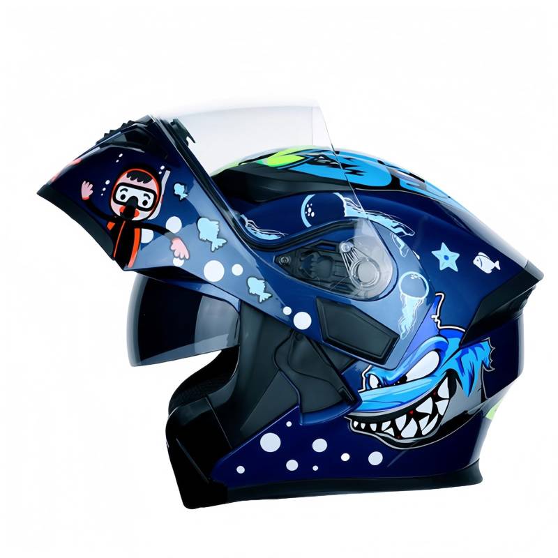 Modularer Motorradhelm Mit Aufklappbarer Vorderseite Integralhelm Für Fahrten In Der Stadt Und Touren ECE/DOT-Geprüft Schnellverschluss-Visier Und Cartoon-Muster D,XXL(63-64CM) von GAOZITAIGZ
