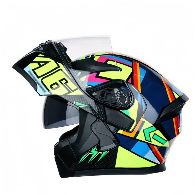 Modularer Motorradhelm Mit Aufklappbarer Vorderseite Integralhelm Für Fahrten In Der Stadt Und Touren ECE/DOT-Geprüft Schnellverschluss-Visier Und Cartoon-Muster E,XXL(63-64CM) von GAOZITAIGZ