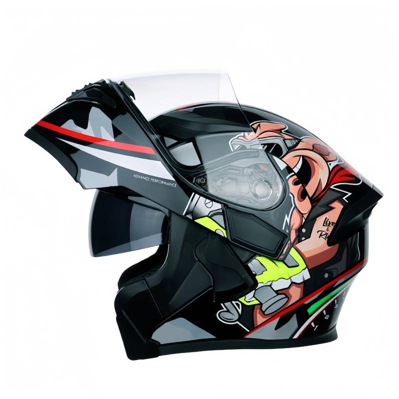 Modularer Motorradhelm Mit Aufklappbarer Vorderseite Integralhelm Für Fahrten In Der Stadt Und Touren ECE/DOT-Geprüft Schnellverschluss-Visier Und Cartoon-Muster I,XXL(63-64CM) von GAOZITAIGZ