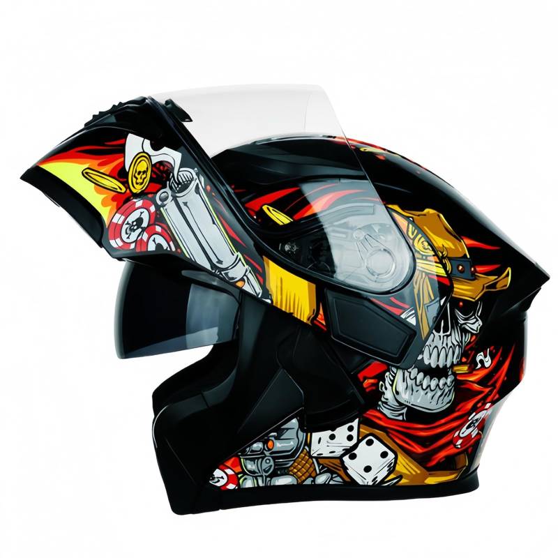Modularer Motorradhelm Mit Aufklappbarer Vorderseite Integralhelm Für Fahrten In Der Stadt Und Touren ECE/DOT-Geprüft Schnellverschluss-Visier Und Cartoon-Muster K,XL(61-62CM) von GAOZITAIGZ
