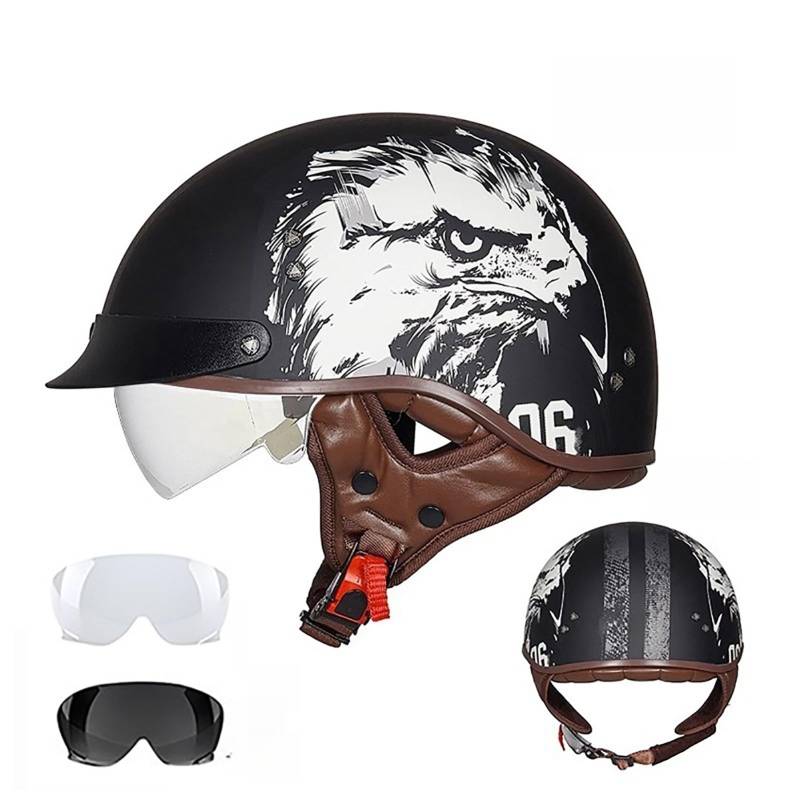Retro-Halbschalen-Motorradhelm Offener Helm Mit Visier Jethelm Für Den Stadtverkehr Roller- Und Mopedhelm Für Erwachsene Männer Und Frauen B,XXL(61-63CM) von GAOZITAIGZ