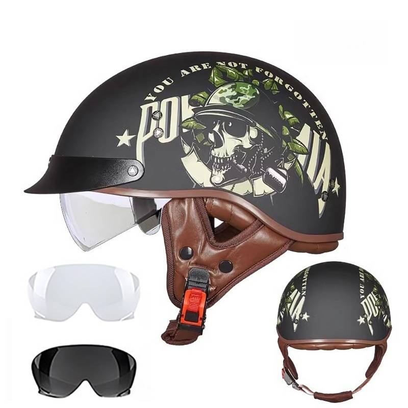 Retro-Halbschalen-Motorradhelm Offener Helm Mit Visier Jethelm Für Den Stadtverkehr Roller- Und Mopedhelm Für Erwachsene Männer Und Frauen E,M(54-56CM) von GAOZITAIGZ