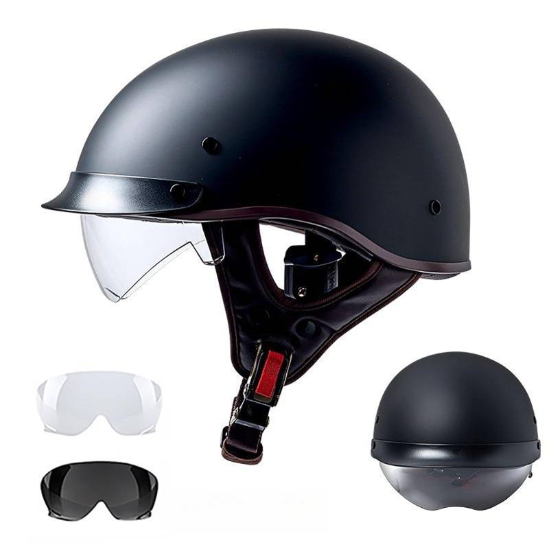 Retro-Halbschalen-Motorradhelm Offener Helm Mit Visier Jethelm Für Den Stadtverkehr Roller- Und Mopedhelm Für Erwachsene Männer Und Frauen G,M(54-56CM) von GAOZITAIGZ