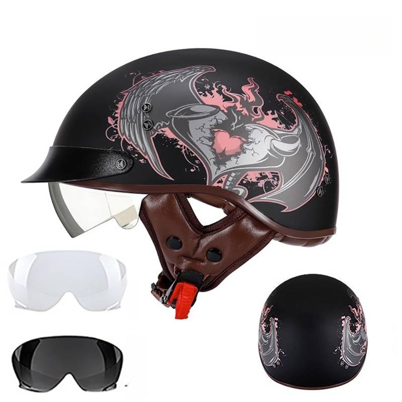 Retro-Halbschalen-Motorradhelm Offener Helm Mit Visier Jethelm Für Den Stadtverkehr Roller- Und Mopedhelm Für Erwachsene Männer Und Frauen H,M(54-56CM) von GAOZITAIGZ