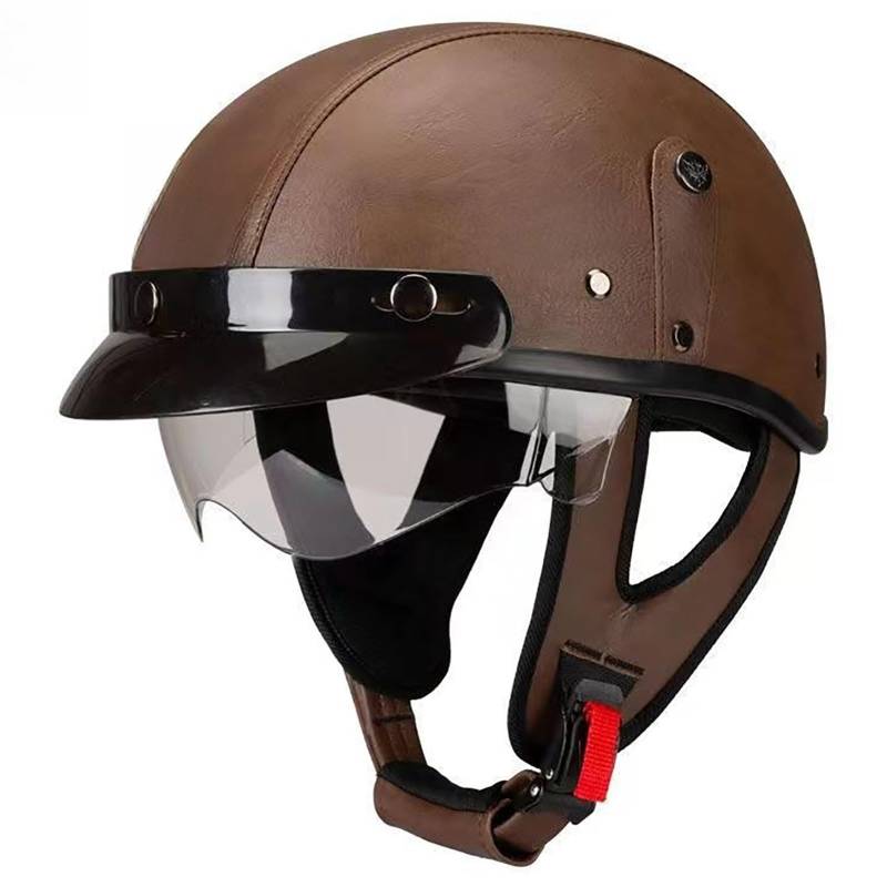 Vintage-Motorradhelm Aus Leder Roller-Moped-Cruiser-Helm Für Erwachsene Männer Und Frauen Retro-Halbhelm Für Den Stadtverkehr Helm Im Deutschen Stil F,M(57-59CM) von GAOZITAIGZ