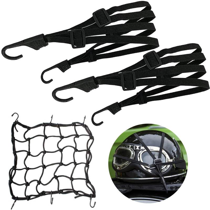 GAROMIA 3 Stück Gepäckspanner Fahrrad Spanngurt Elastische+Motorrad Gepäcknet Spanngurte Fahrradgepäck Wiederverwendbar für Radfahren Motorrad Fixieren von Helm Gepäck von GAROMIA