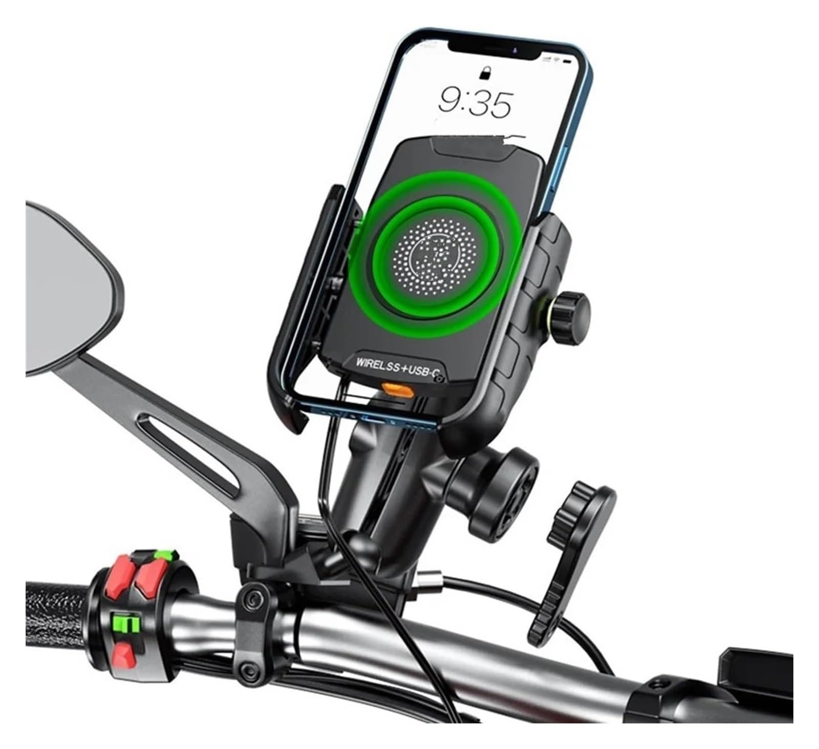 Navigation Halterung Für 4-7 Zoll Telefon Motorrad Telefon Halter Drahtlose Ladestation 3,0 Schnell Ladegerät GPS Moto Unterstützung Handy Lenker Montieren Navigationshalterung(M9S-2 Mirror) von GATAVCTKPY