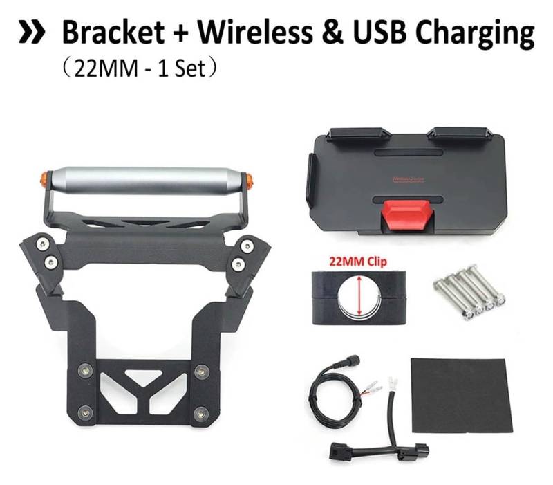 Navigation Halterung Für FORZA350 NSS 350 NSS350 2021-2023 Motorrad GPS Telefon Navigation Halterung USB & Drahtlose Ladegerät Halter Halterung Ständer Navigationshalterung(1 Set - 22mm Bracket) von GATAVCTKPY