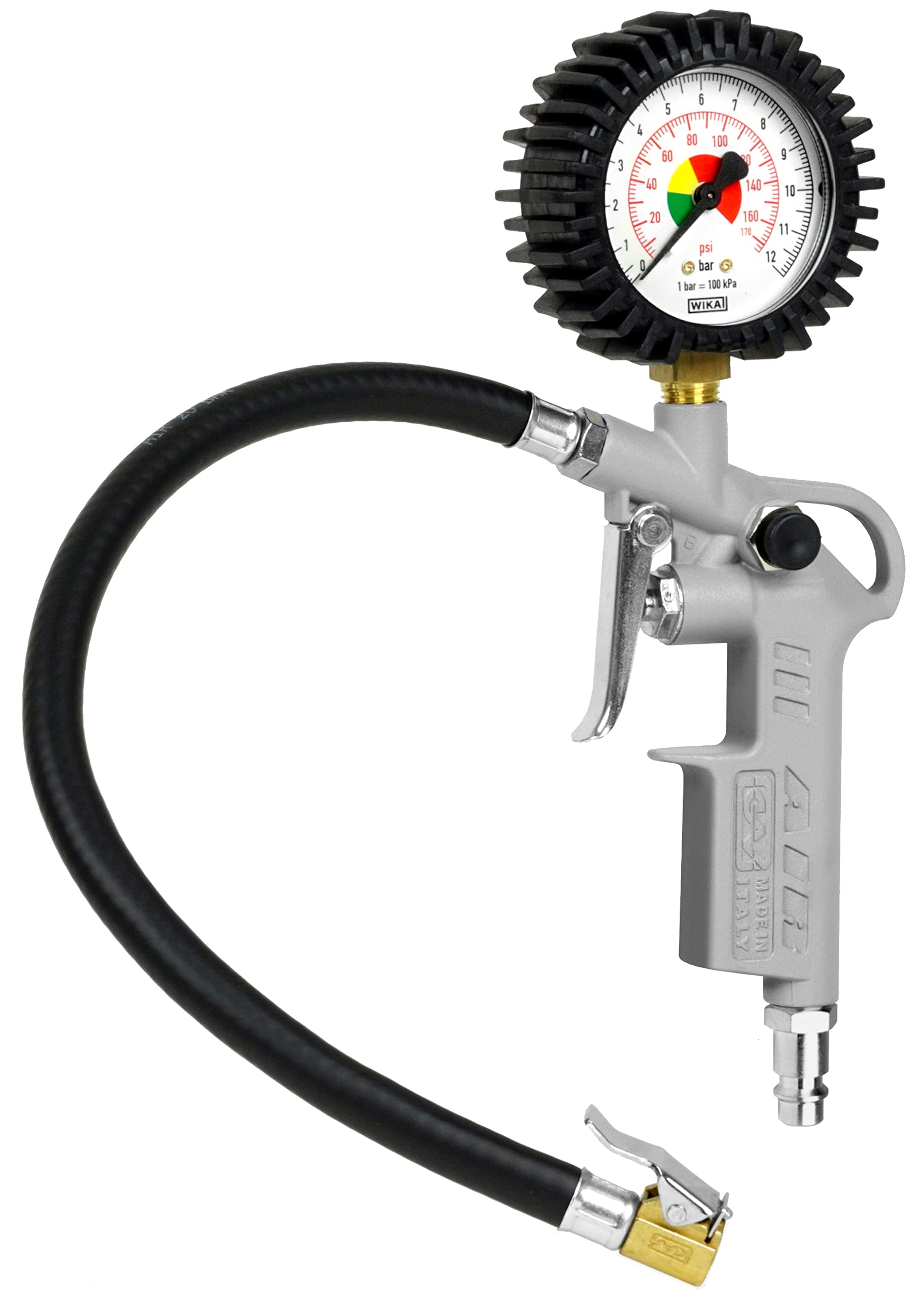 GAV Reifenfüller Messgerät mit WIKA 63mm Manometer - Reifenfüllpistole aus Aluminium - Profi Reifendruckprüfer Druckluft für Auto, Motorrad, Lkw - 60D - Standard von GAV