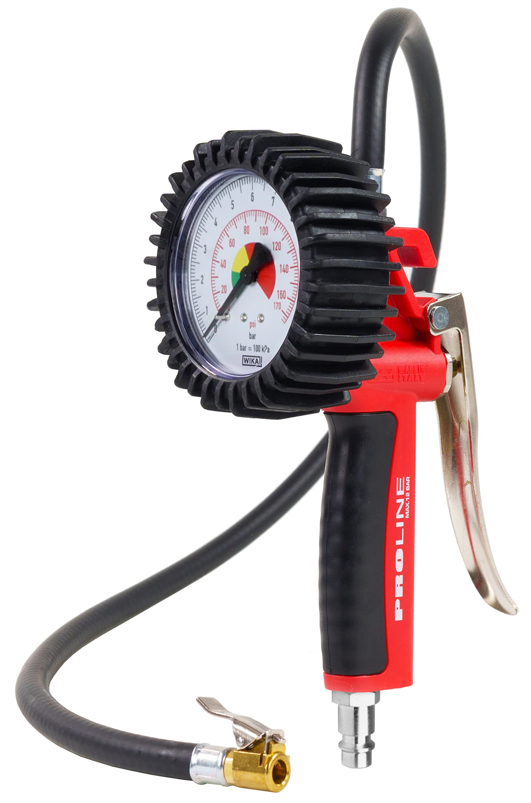 GAV Reifenfüller Messgerät mit WIKA 80mm Manometer (Standard) Profi Reifendruckprüfer Druckluft für Auto, Motorrad, Lkw uvm von GAV