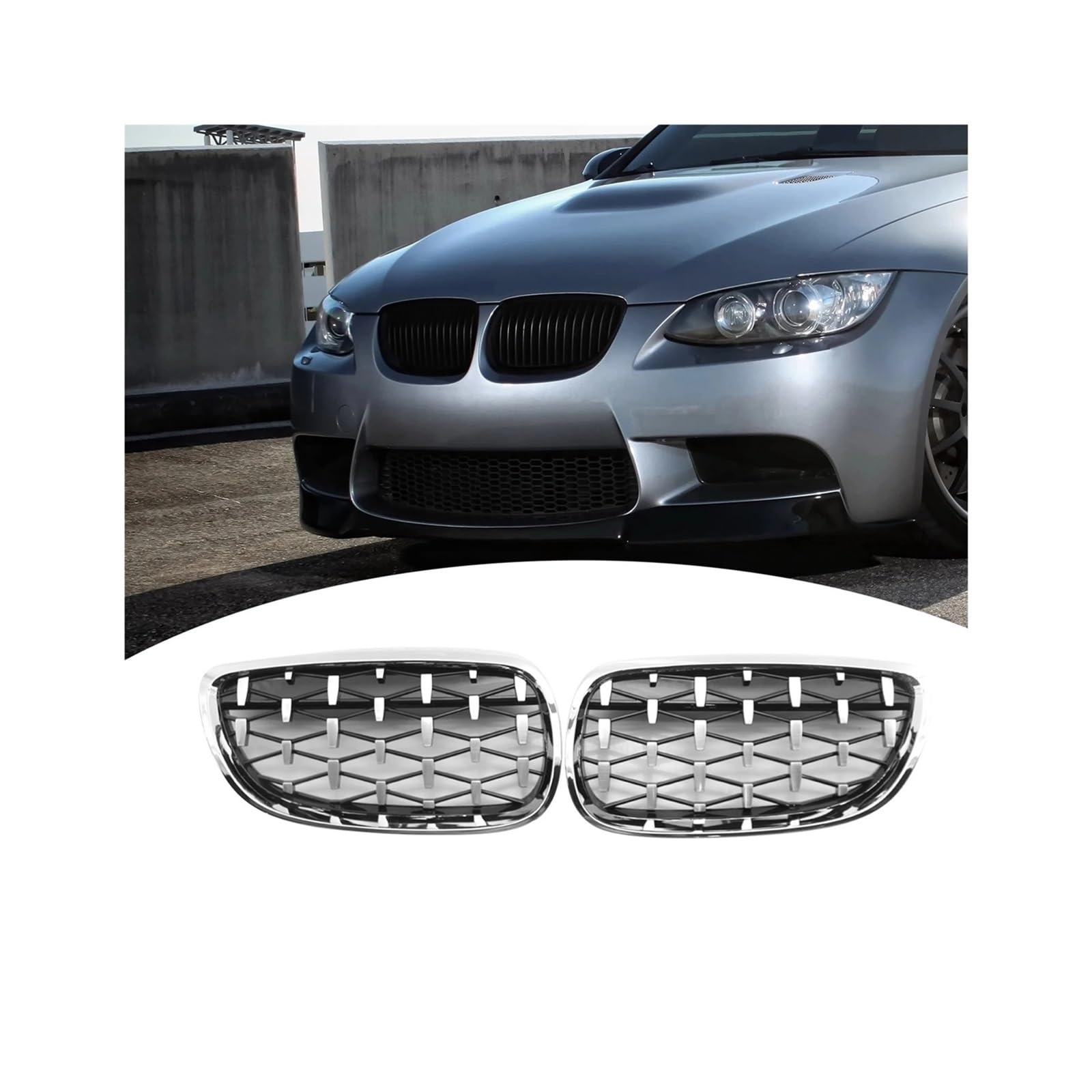 Kühlergrill 2 Stücke Für E92 E93 2007-2013 Auto Frontstoßstangengitter Schwarz Glänzend Nierengrill Diamant Nierengrill Kühlergrill Vorne(Electroplated) von GBGWRMRYX
