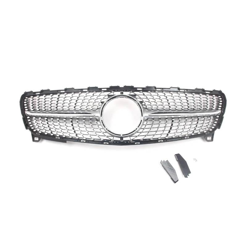 Kühlergrill Für A-Klasse W176 2016 2017 2018 Auto Frontstoßstangengrill Diamant-Stil ABS-Kunststoffgrill Kühlergrill Vorne(Black Silver) von GBGWRMRYX