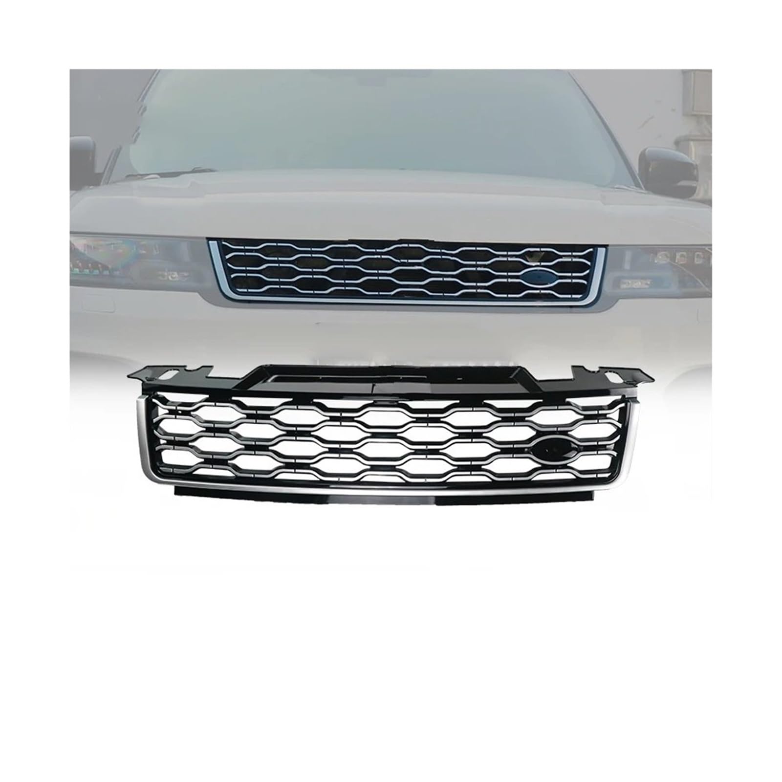 Kühlergrill Für Land Für Rover Für Range Für Sport L494 2018-2022 Front Upper Grill Kühlergrill Kühlergrill Vorne(Black Silver) von GBGWRMRYX