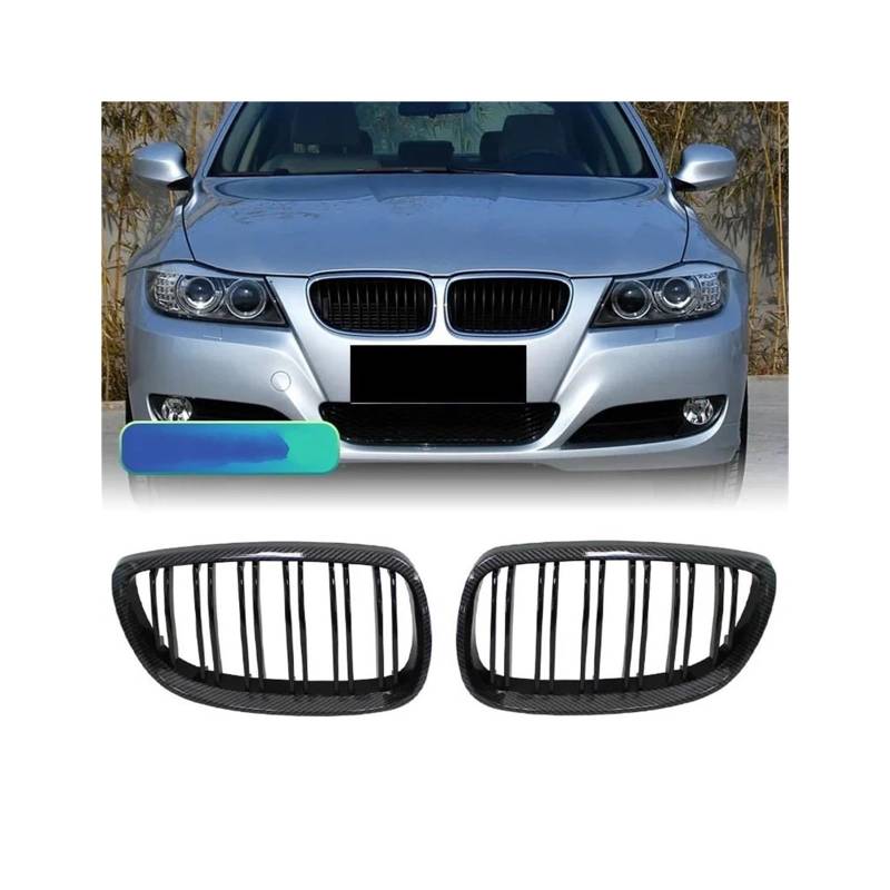 Kühlergrill Für M3 E92 E93 2006-2009 Auto Vorderen Stoßfänger Nierengrill Glanz Schwarz Dual Line Grille Kühlergrill Vorne(Carbon Look) von GBGWRMRYX