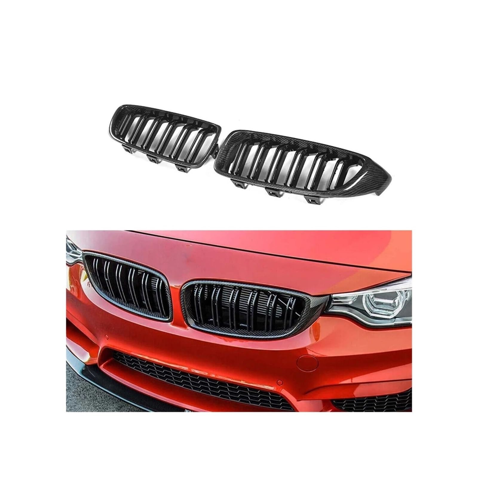 Kühlergrill Für M3 Für M4 F32 F33 F36 F80 F82 F83 2014-2020 Auto Front Dual Lamellen Front Grill Carbon Faser Kühlergrill Vorne(Carbon with Black) von GBGWRMRYX