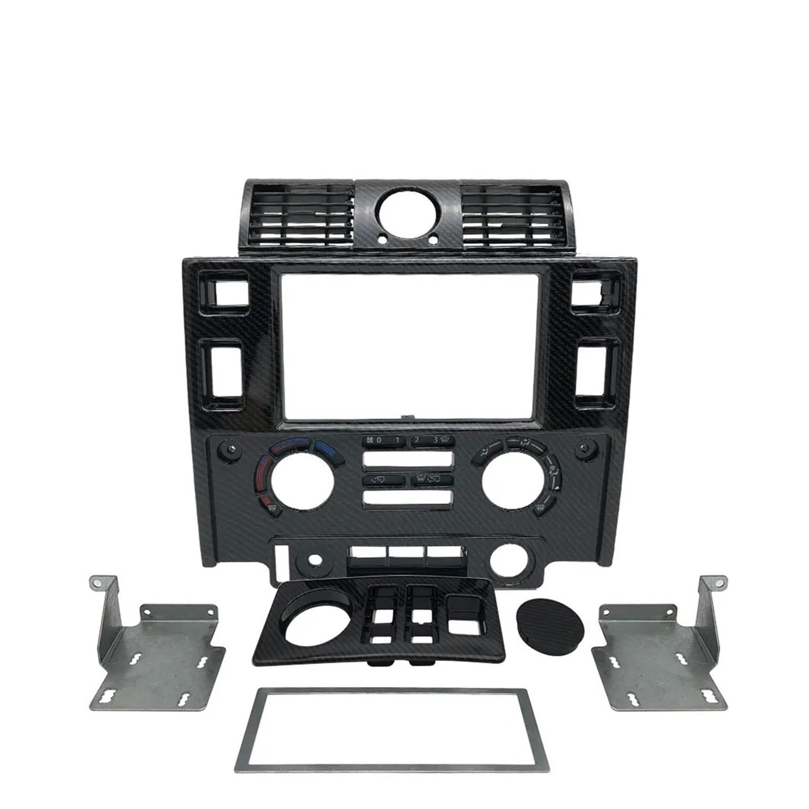 Mittelkonsole Dekor Für Land Für Rover Für Defender Auto Stereo Doppel 2 Din Dash Kit Armaturenbrett Center Konsole Glänzend Schwarz Matt Mittelkonsole Panel(Carbon Look) von GBGWRMRYX