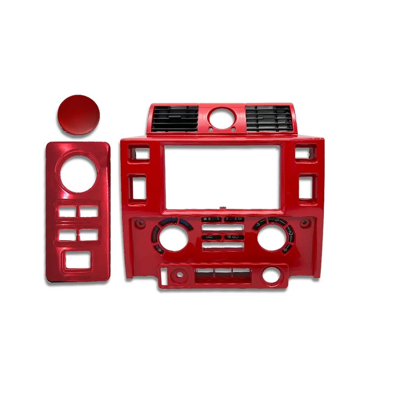 Mittelkonsole Dekor Für Land Für Rover Für Defender Auto Stereo Doppel 2 Din Dash Kit Armaturenbrett Center Konsole Glänzend Schwarz Matt Mittelkonsole Panel(RED) von GBGWRMRYX