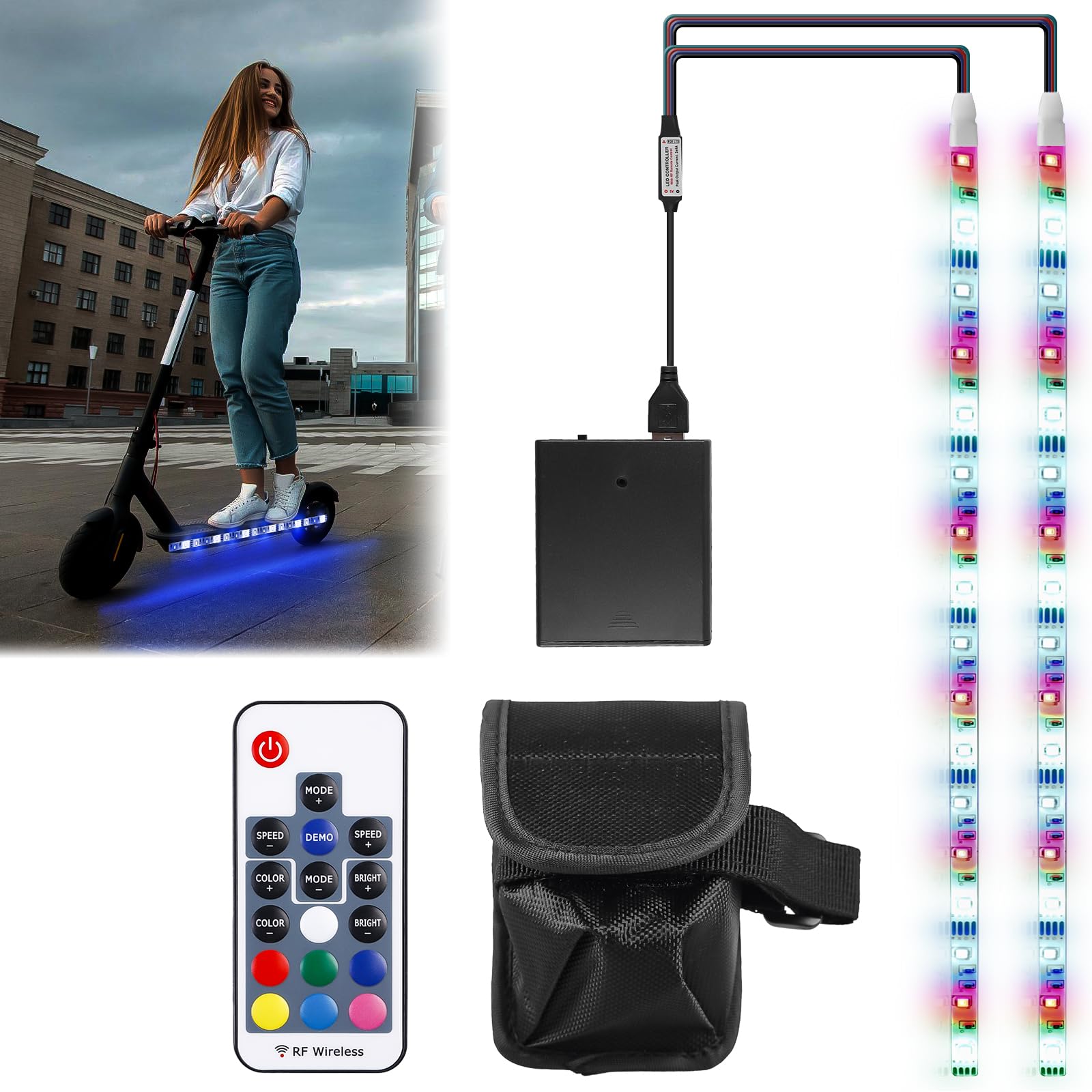 Elektro Scooter Streifen Lichter, RGB Electric Scooter Lichtleiste mit Fernbedienung, Wasserdichtes LED Strip Light für Skateboard, Roller, Party und Dekoration Xiaomi-m365 Elektro Scooter Streifen Lichter, RGB Electric Scooter Lichtleiste mit Fernbedienung, Wasserdichtes LED Strip Light für Skateboard, Roller, Party und Dekoration Xiaomi-m365 von GBKDQQ
