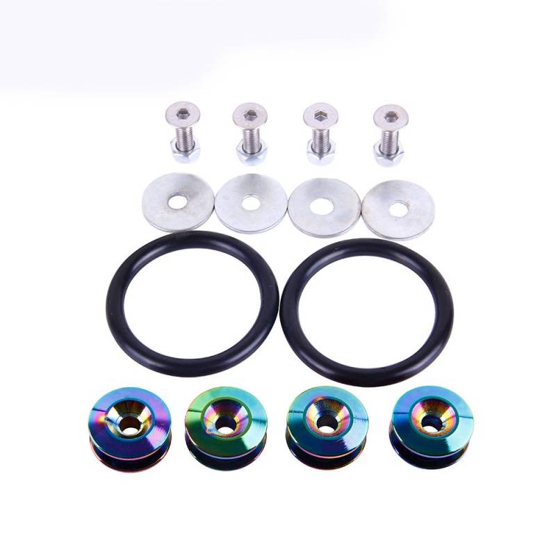 KotflüGel Unterlegscheibe Schraube Tuning Auto Universal Quick Release Befestigungselemente mit Logo Aluminium Stoßstange Schnellspanner Befestigungselemente Kotflügelwaschmaschinen(Neo Chrome) von GBSONGJIN