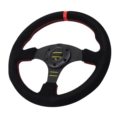 Lenkrad Auto,Sportlenkrad 13 Zoll 330mm Racing flaches Lenkrad Auto Universal Leather Racing Lenkrad von GBSONGJIN