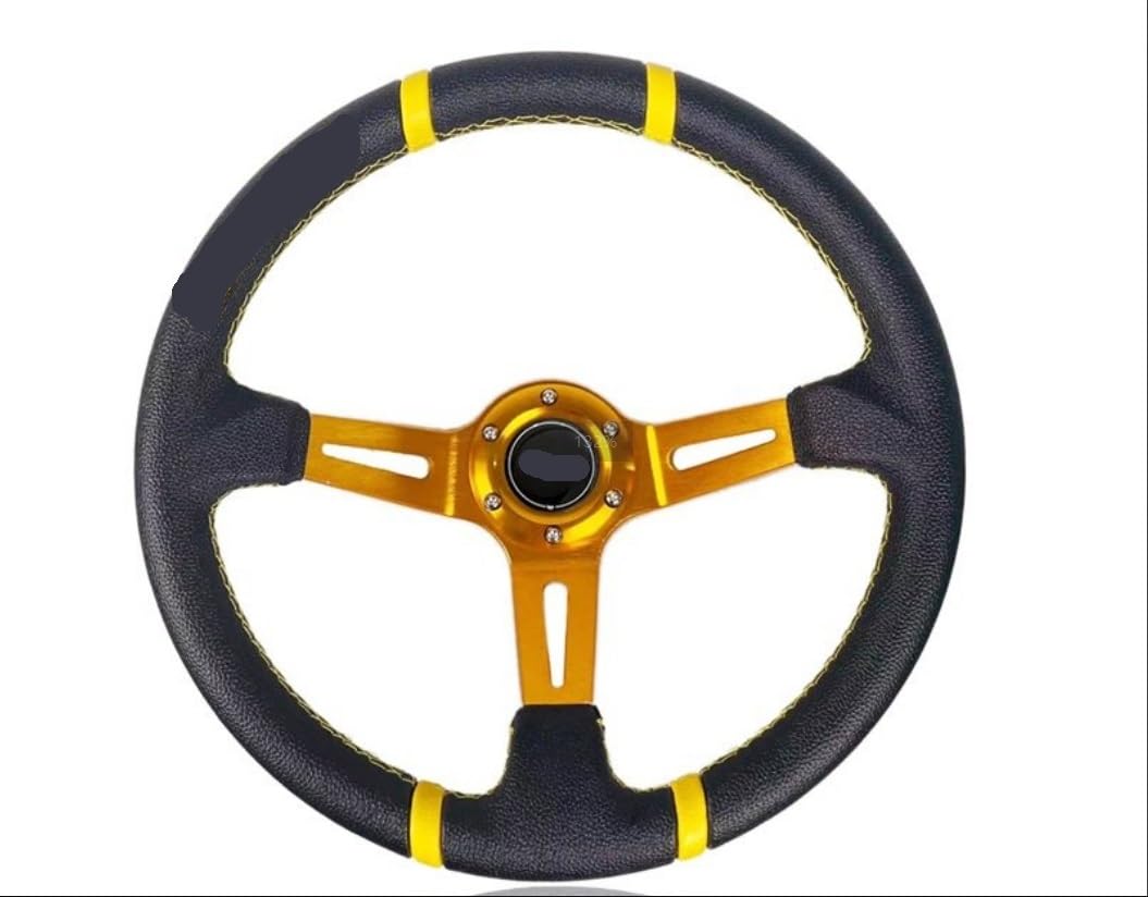 Lenkrad Auto,Sportlenkrad 14 Zoll 350mm Rennlenkrad PVC Umrüstung Sportwagen Lenkrad(001-GZFXP115-07) von GBSONGJIN