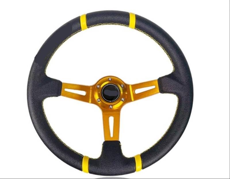 Lenkrad Auto,Sportlenkrad 14 Zoll 350mm Rennlenkrad PVC Umrüstung Sportwagen Lenkrad(001-GZFXP115-07) von GBSONGJIN