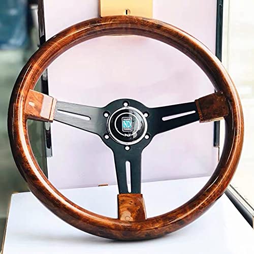 Lenkrad Auto,Sportlenkrad 14 Zoll Rennwagen Lenkrad kopieren Holzlenkrad mit schwarzem Speichen Klassisches Lenkrad(Copy Wood) von GBSONGJIN
