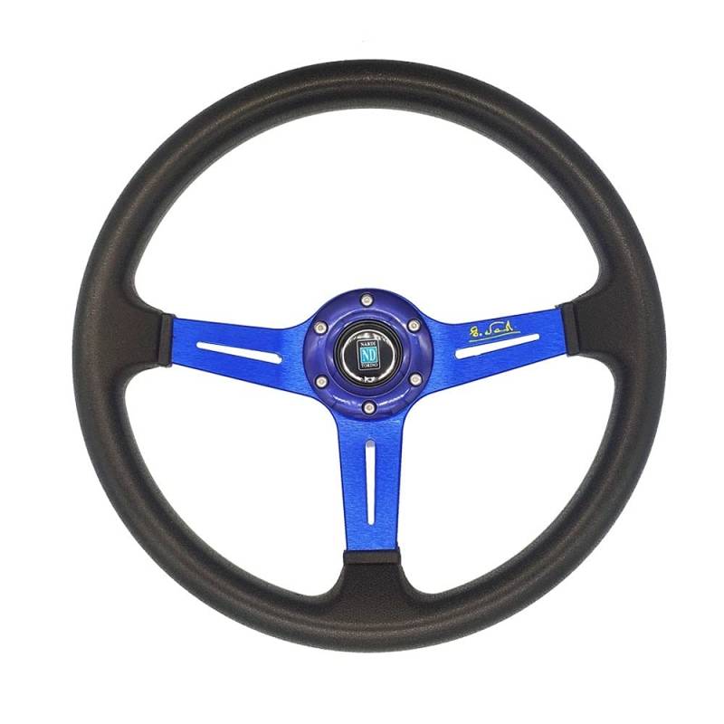 Lenkrad Auto,Sportlenkrad 14 Zoll Rennwagen Lenkrad kopieren Holzlenkrad mit schwarzem Speichen Klassisches Lenkrad(PU-Blue) von GBSONGJIN