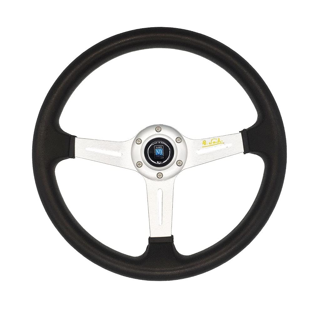 Lenkrad Auto,Sportlenkrad 14 Zoll Rennwagen Lenkrad kopieren Holzlenkrad mit schwarzem Speichen Klassisches Lenkrad(PU-Silver) von GBSONGJIN
