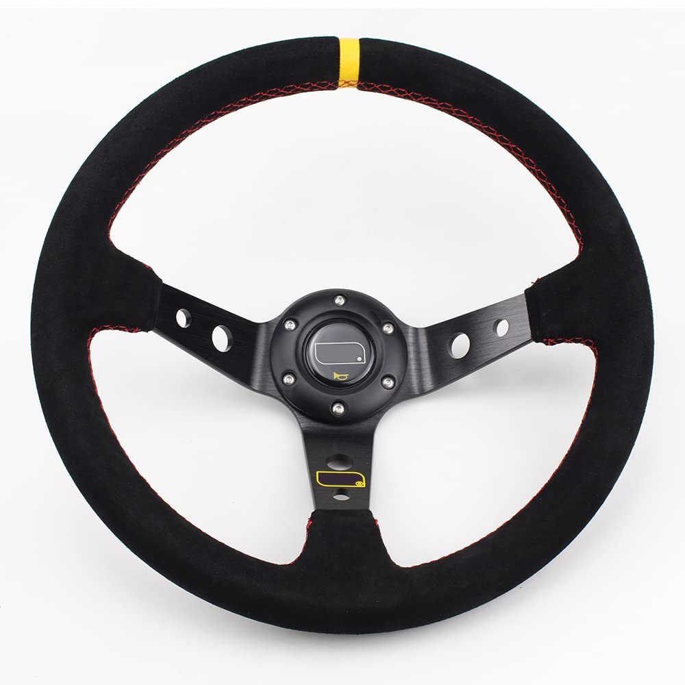 Lenkrad Auto,Sportlenkrad 14inch Black Deep Corn Racing Lenkrad Universal Rallye Drift Sport Lenkrad(Black) von GBSONGJIN