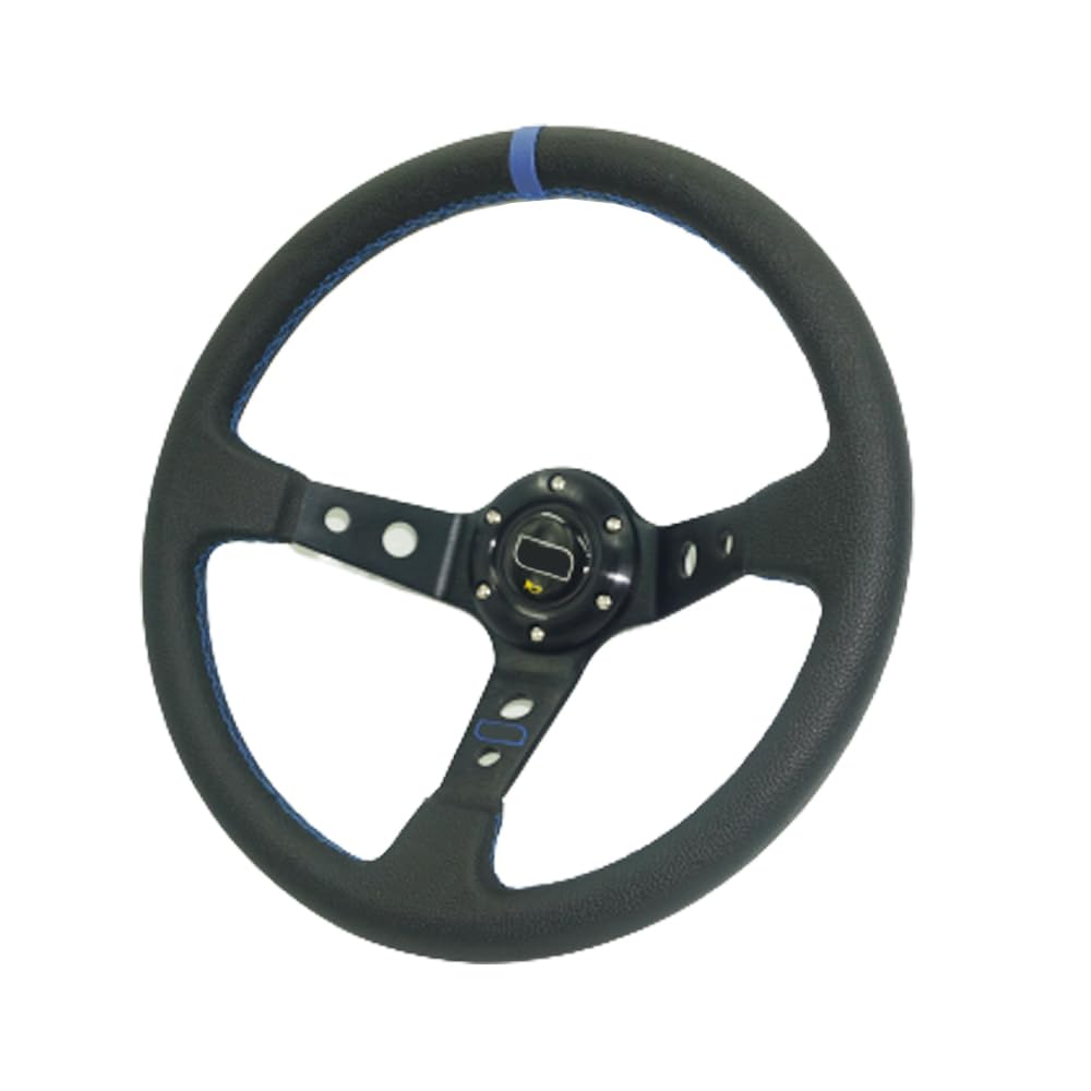 Lenkrad Auto,Sportlenkrad 350mm Deep Teller 6 Bolzenauto Racing Lenkrad PVC. Leder- und Aluminiumhalterungshorn-Taste for Sportlenkrad(Blue Stripe) von GBSONGJIN