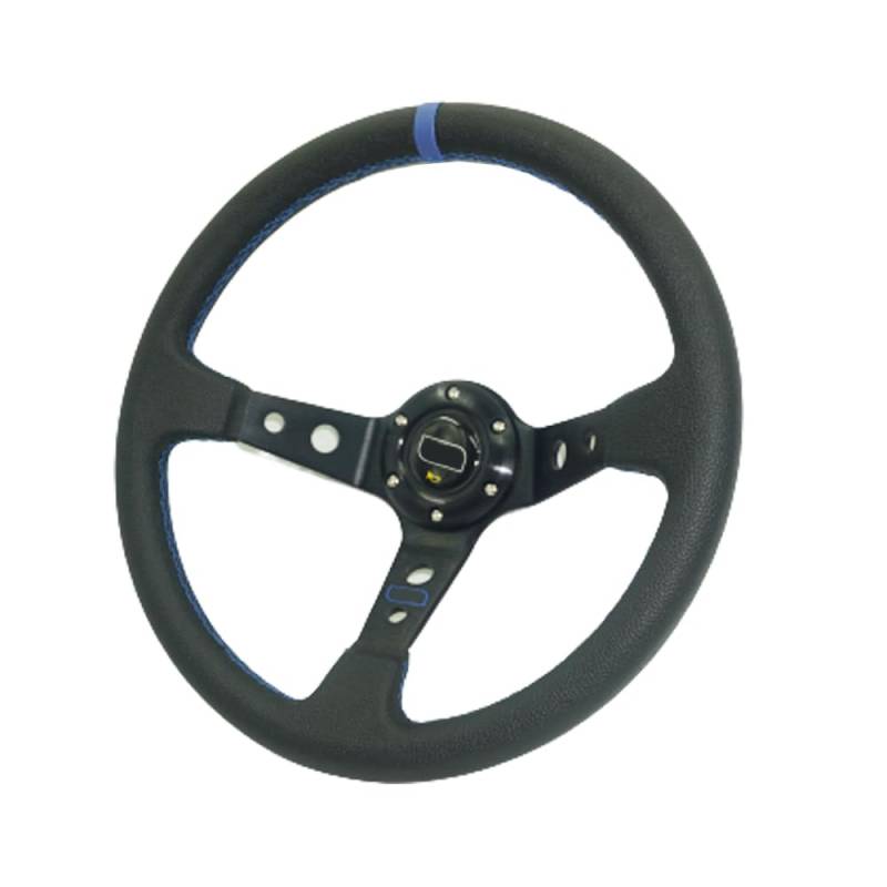 Lenkrad Auto,Sportlenkrad 350mm Deep Teller 6 Bolzenauto Racing Lenkrad PVC. Leder- und Aluminiumhalterungshorn-Taste for Sportlenkrad(Blue Stripe) von GBSONGJIN