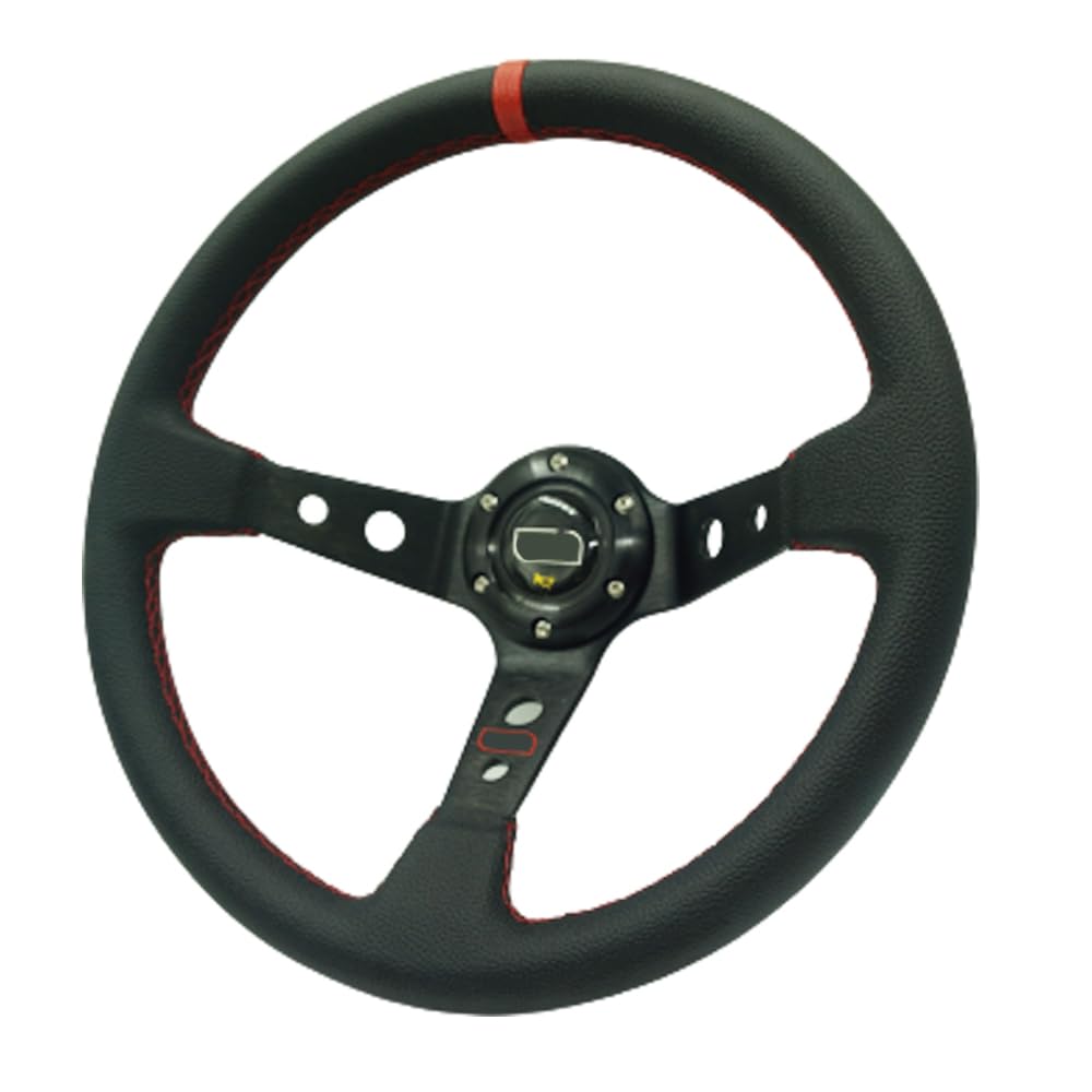 Lenkrad Auto,Sportlenkrad 350mm Deep Teller 6 Bolzenauto Racing Lenkrad PVC. Leder- und Aluminiumhalterungshorn-Taste for Sportlenkrad(Red Stripe) von GBSONGJIN