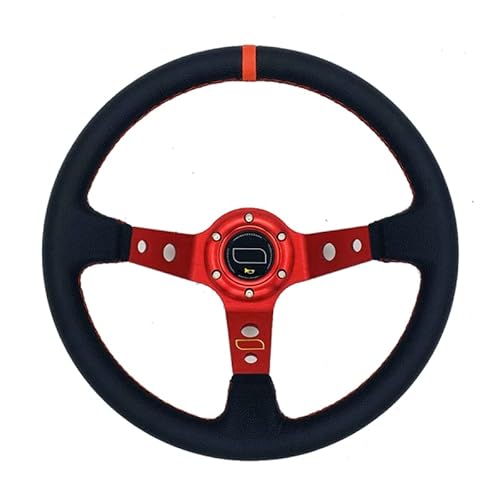 Lenkrad Auto,Sportlenkrad 6 Bolzen Aluminium Racing Lenkrad 350mm 14inch Deep Teller Auto Sport Lenkrad mit PVC. Lederhornknopf. von GBSONGJIN