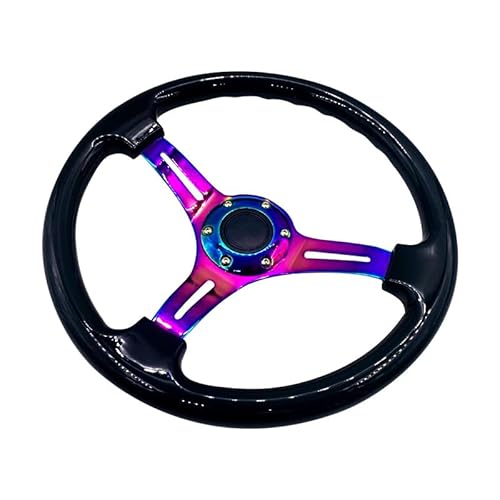Lenkrad Auto,Sportlenkrad ABS Universal-Chrom-Auto-Sport-Lenkrad 14inch 350mm Auto Racing-Lenkräder tief driftet mehrfach(Black) von GBSONGJIN