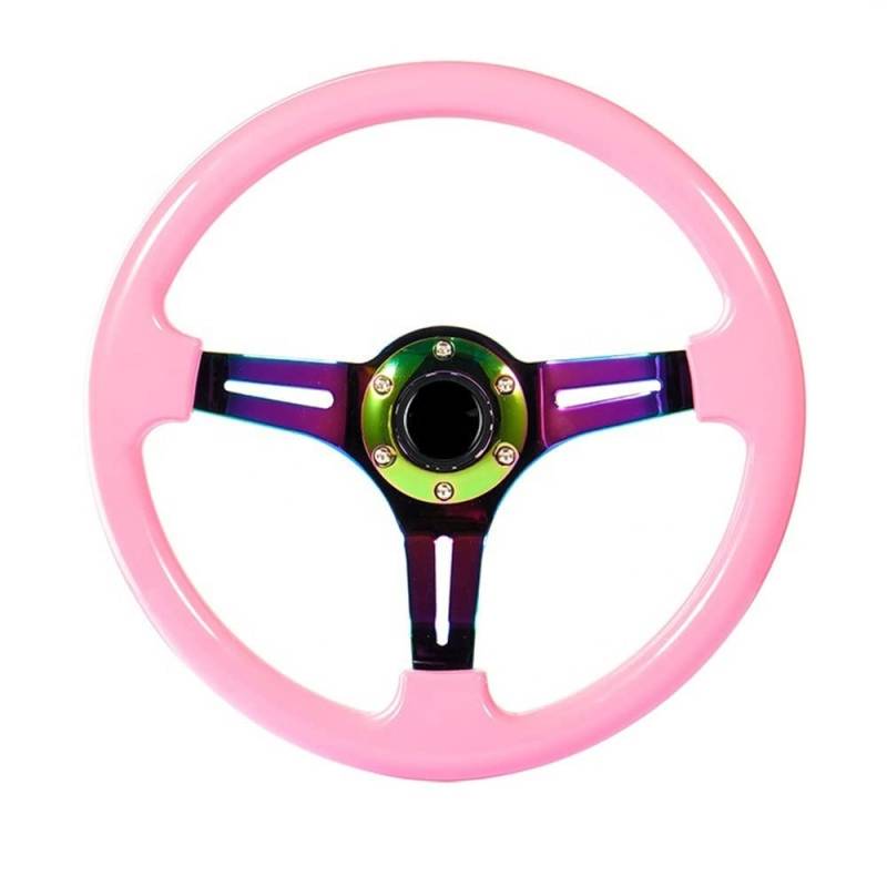 Lenkrad Auto,Sportlenkrad ABS Universal-Chrom-Auto-Sport-Lenkrad 14inch 350mm Auto Racing-Lenkräder tief driftet mehrfach(Pink) von GBSONGJIN